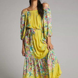 Anthropologie Eliora Off-The-Shoulder Maxi Dress Yellow Floral Dress (small)